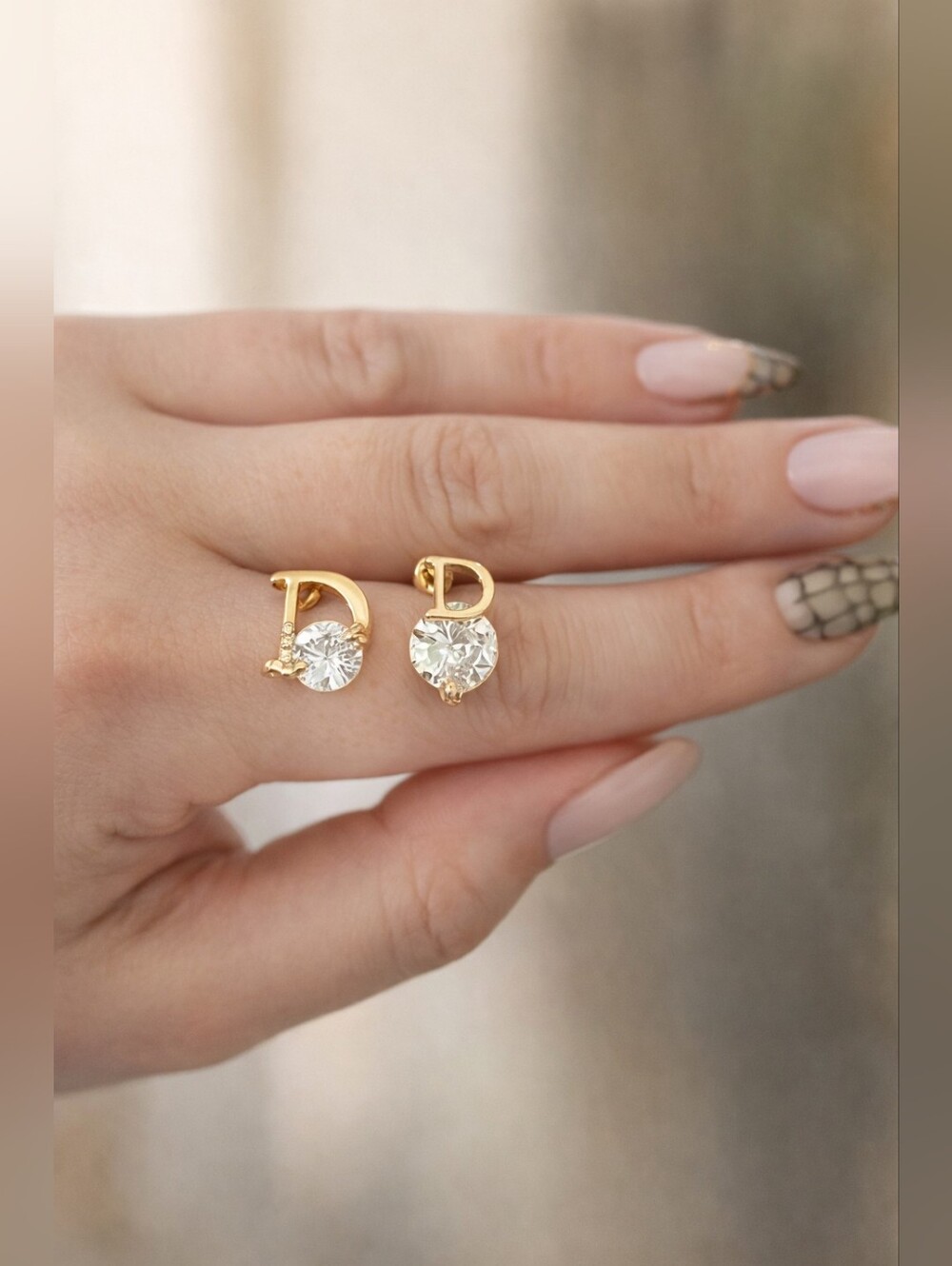 Asymmetrical Rose gold earrings studs D